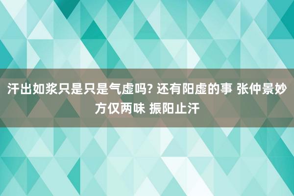 汗出如浆只是只是气虚吗? 还有阳虚的事 张仲景妙方仅两味 振阳止汗