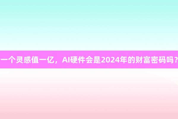 一个灵感值一亿，AI硬件会是2024年的财富密码吗？