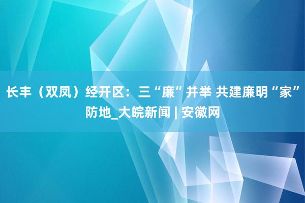 长丰（双凤）经开区：三“廉”并举 共建廉明“家”防地_大皖新闻 | 安徽网