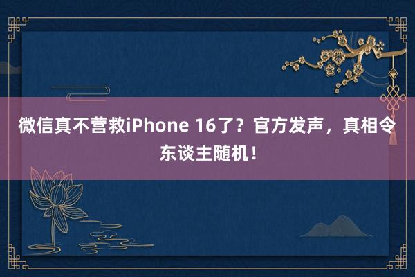 微信真不营救iPhone 16了？官方发声，真相令东谈主随机！