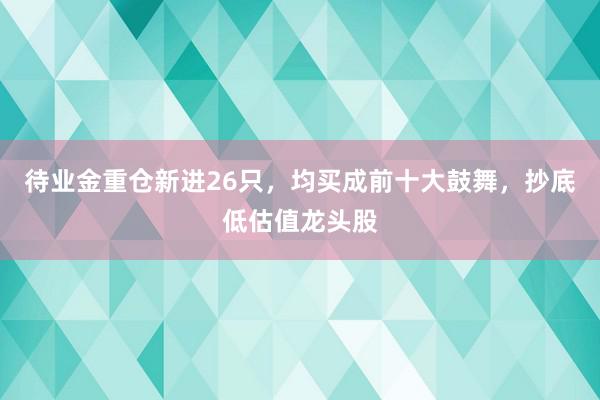 待业金重仓新进26只，均买成前十大鼓舞，抄底低估值龙头股