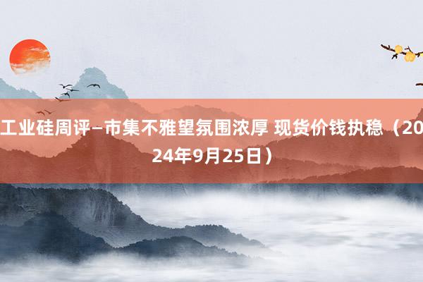 工业硅周评—市集不雅望氛围浓厚 现货价钱执稳（2024年9月25日）